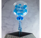 Personalised Blue Heart Balloon-Filled Bubble Balloon