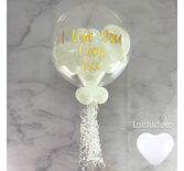 Personalised White Heart Balloon-Filled Bubble Balloon