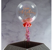Personalised Rose Gold & Pink Feathers Bubble Balloon