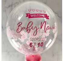 'Welcome Baby Girl' Personalised Pink Star Confetti Balloon