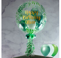 Personalised Greenery Bubble Balloon Filled With Green Mini Balloons
