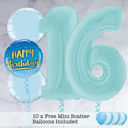 16th Birthday Pastel Blue Foil Balloon Package