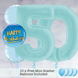 50th Birthday Pastel Blue Foil Balloon Package