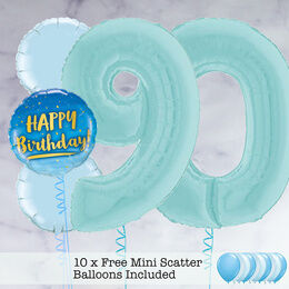 90th Birthday Pastel Blue Foil Balloon Package