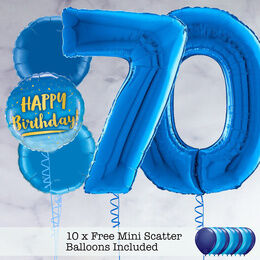 70th Birthday Royal Blue Foil Balloon Package