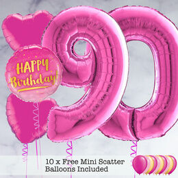 90th Birthday Hot Pink Foil Balloon Package