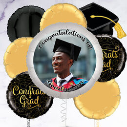 Graduation Black & Gold Photo Upload Balloon