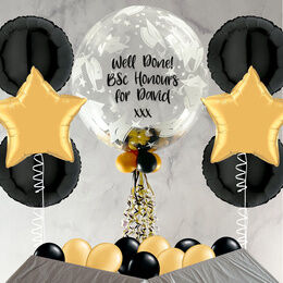 Graduation Black & Gold Feathers Balloon Package