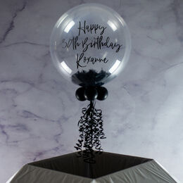 Personalised Black Feathers Bubble Balloon