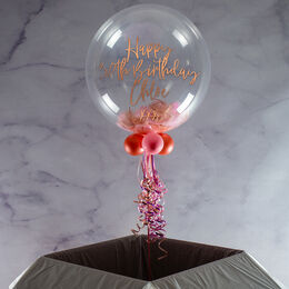 Personalised Rose Gold & Pink Feathers Bubble Balloon