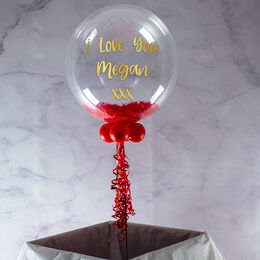Personalised Red Feathers Bubble Balloon