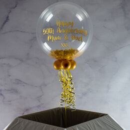 Personalised Gold Feathers Bubble Balloon