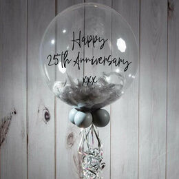 Personalised Silver Feathers Bubble Balloon