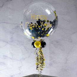 Personalised Hollywood Black & Gold Confetti Bubble Balloon