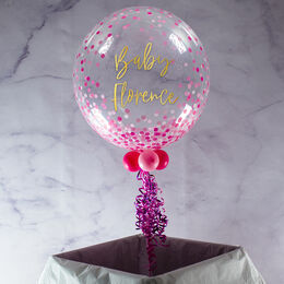 New Baby Personalised Pink 'Confetti Print' Bubble Balloon