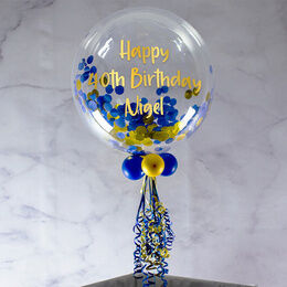 Personalised Navy & Gold Confetti Bubble Balloon