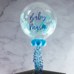 Personalised Baby Blue Stars Confetti Bubble Balloon