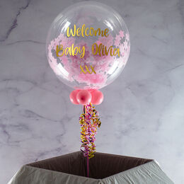 Personalised Baby Pink Stars Confetti Bubble Balloon