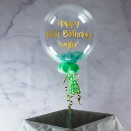 Personalised Mint Green Feathers Bubble Balloon