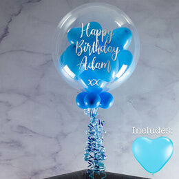 Personalised Blue Heart Balloon-Filled Bubble Balloon