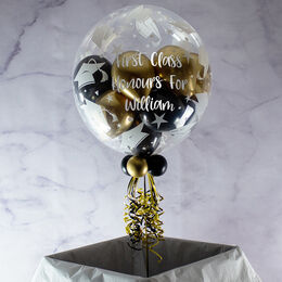 Personalised Black & Gold Balloon-Filled Graduation Hats Print Bubble Balloon
