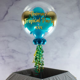 Personalised Tropical Teal Balloon-Filled Bubble Balloon