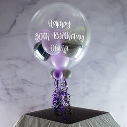 Personalised Lilac Swirl Balloon-Filled Bubble Balloon