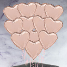 One Dozen Inflated Rose Gold Heart Foil Balloons