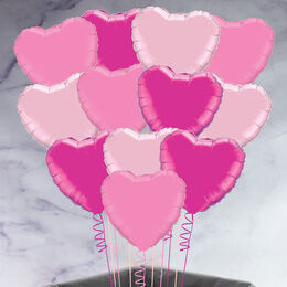 One Dozen Inflated Shades of Pink Heart Foil Balloons