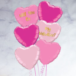Half Dozen Inflated Shades of Pink Heart Foil Balloons