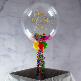 Personalised Rainbow Feathers Bubble Balloon