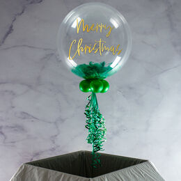 Personalised Emerald Green Feathers Bubble Balloon