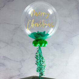 Personalised Emerald Green Feathers Bubble Balloon
