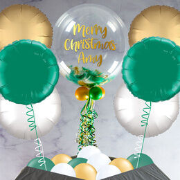 Green, White & Gold Feathers Balloon Package