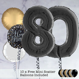 80th Birthday Black Foil Balloon Package