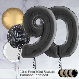90th Birthday Black Foil Balloon Package