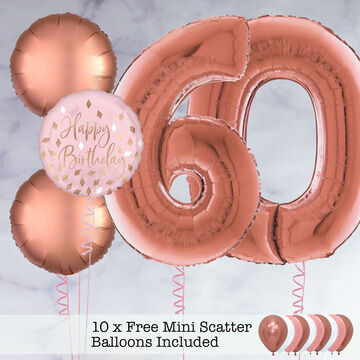 60th Birthday Rose Gold Foil Balloon Package