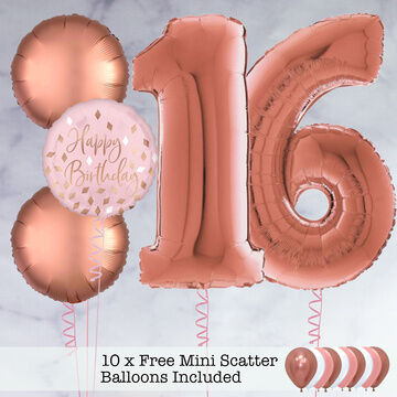 16th Birthday Rose Gold Foil Balloon Package