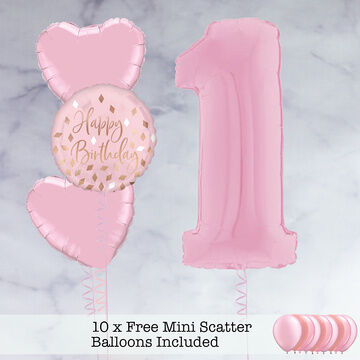 1st Birthday Light Pink Foil Balloon Package