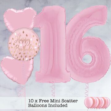 16th Birthday Light Pink Foil Balloon Package