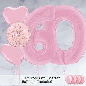 60th Birthday Light Pink Foil Balloon Package