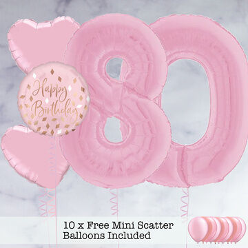 80th Birthday Light Pink Foil Balloon Package