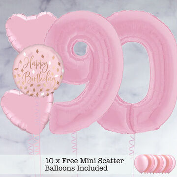 90th Birthday Light Pink Foil Balloon Package