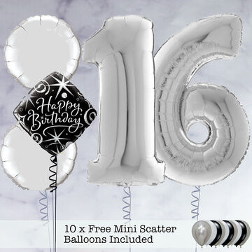 16th Birthday Silver Foil Balloon Package