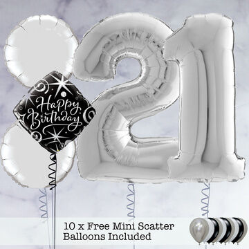 21st Birthday Silver Foil Balloon Package
