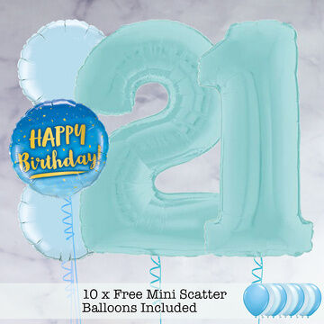 21st Birthday Pastel Blue Foil Balloon Package