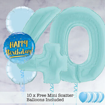 40th Birthday Pastel Blue Foil Balloon Package