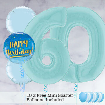 60th Birthday Pastel Blue Foil Balloon Package
