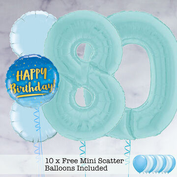 80th Birthday Pastel Blue Foil Balloon Package