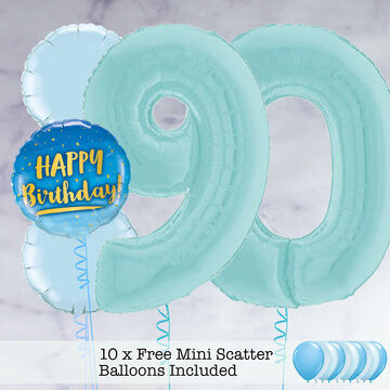 90th Birthday Pastel Blue Foil Balloon Package